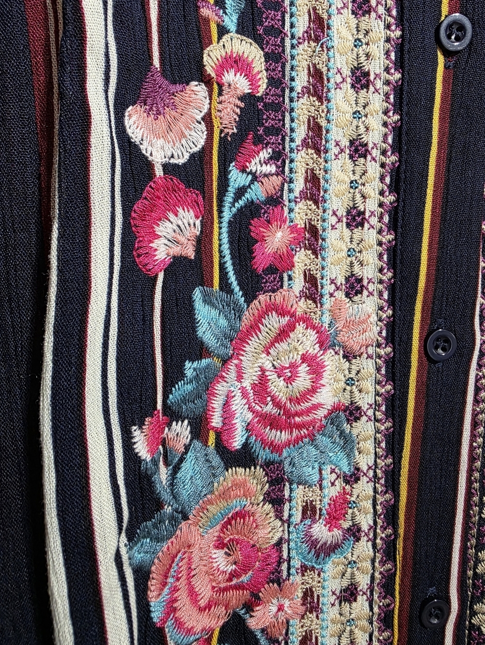 ANDREE BY UNIT STRIPED FLORAL EMBROIDERED MAXI DUSTER DRESS SZ L - Picture 5 of 9